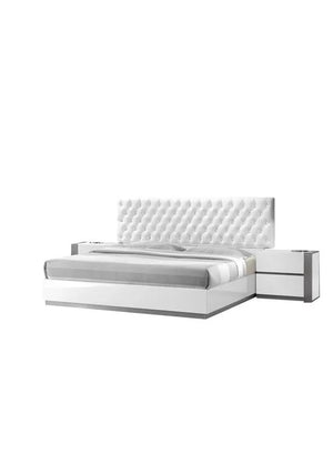 English Elm Modern Lacquer Nightstand High Gloss White with Silver Accents, 2 Drawers, Sleek 25"L x17"D x22"H Ambient Bedroom Piece B011P354503