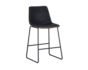 Sunpan Cal Barstool Set of 2 - Stylish Mid-Century Design with Brushed Steel Frame & Faux Leather Comfort Antique Black
