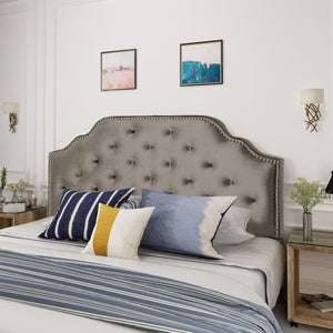 English Elm Tufted Queen Headboard with Nailhead Trim Solid Wood Frame and Adjustable Metal Legs Grey 57877.00NVLTGRY