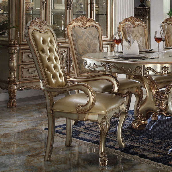 English Elm Bone Tufted Arm Chairs Set Of 2 - Elegant Gold Patina Frame For Stylish Dining Or Living Room Use B062P209248