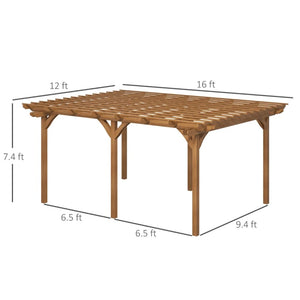 English Elm Wooden Fir Pergola Outdoor Vine Trellis with Triple Beam Canopy for Backyard Gardens T3971S00187