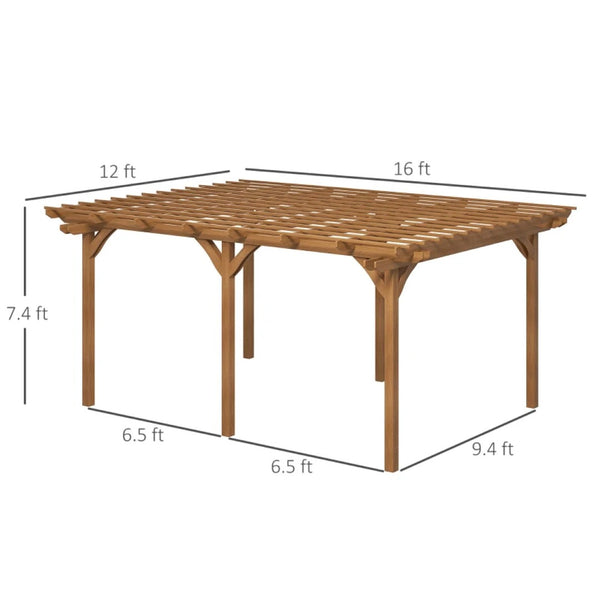 English Elm Wooden Fir Pergola Outdoor Vine Trellis with Triple Beam Canopy for Backyard Gardens T3971S00187