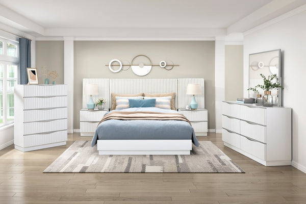 English Elm Luxurious Pearl White Six Drawer Dresser Glam Bedroom Storage Textured Panels B011P455645