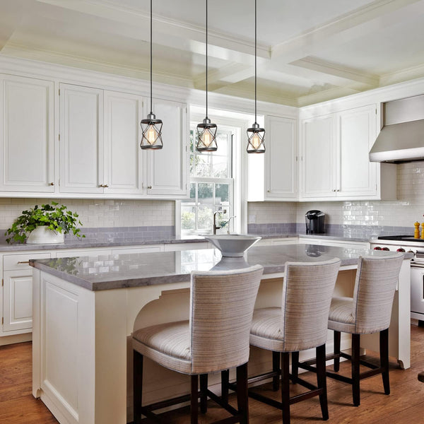 English Elm Industrial Brushed Nickel Mini Cage Pendant Light - Adjustable LED Downlight for Kitchen Island, Dining Room T3177P299501