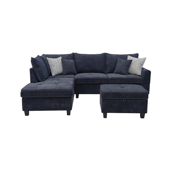 English Elm Gabriella Contemporary Fabric Sectional Sofa with Chaise and Storage Ottoman Included Black B2749S00352