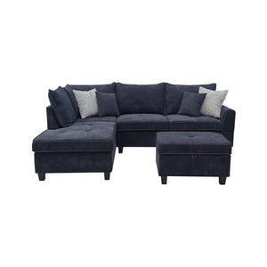 English Elm Gabriella Fabric Sectional with Left Chaise Storage Ottoman and Wood Legs Modern Living Black B2749S00159
