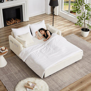 English Elm FX'' 66 Inch Sleeper Sofa Bed 3-in-1 Convertible Pullout Sofa with Plush Corduroy, 4 Pillows, Pockets Beige W1926S00058