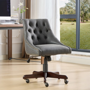English Elm A&A Handcrafted Button-Loop Accent Chair with High-Rebound Foam, Solid Wood & Steel Legs, Retro Elegance Gray W1143P202751