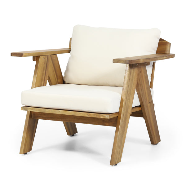 English Elm Christopher Knight Home® - Outdoor Acacia Wood Club Chairs Set of 2 with Water-Resistant Beige Cushions, Teak Finish, Durable Relaxation 30" 70856.00BGE