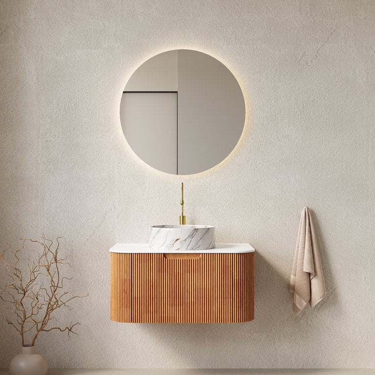 English Elm Dina 30" Floating Bathroom Vanity With Soft-Close Drawer, Ceramic Basin & Striped Woodgrain Finish W2615S00449