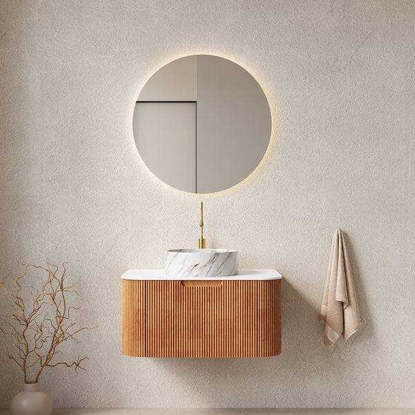English Elm Dina 30" Floating Bathroom Vanity With Soft-Close Drawer, Ceramic Basin & Striped Woodgrain Finish W2615S00449