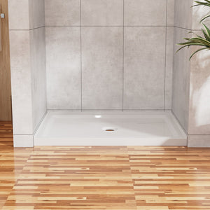 English Elm Goodyo 36"x36" Shower Base 3.5" High Anti-Slip Acrylic Center Drain Single Threshold Basin White D163114244
