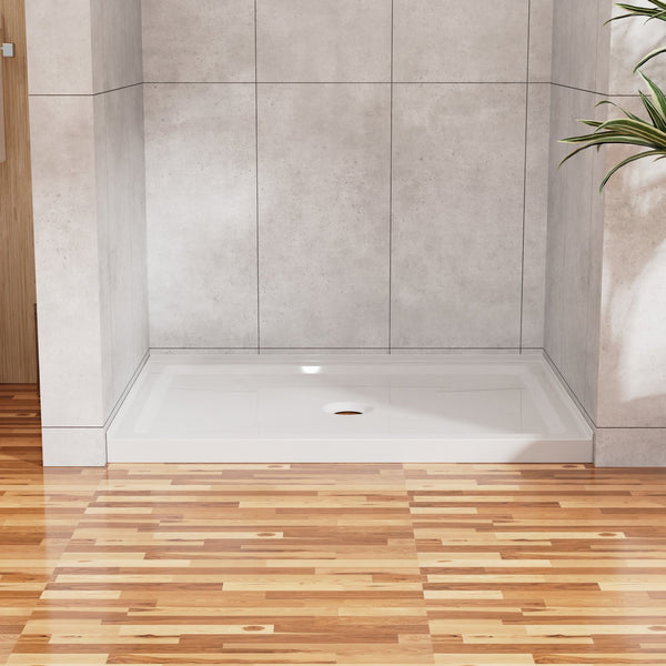 English Elm Goodyo 36"x36" Shower Base 3.5" High Anti-Slip Acrylic Center Drain Single Threshold Basin White D163114244