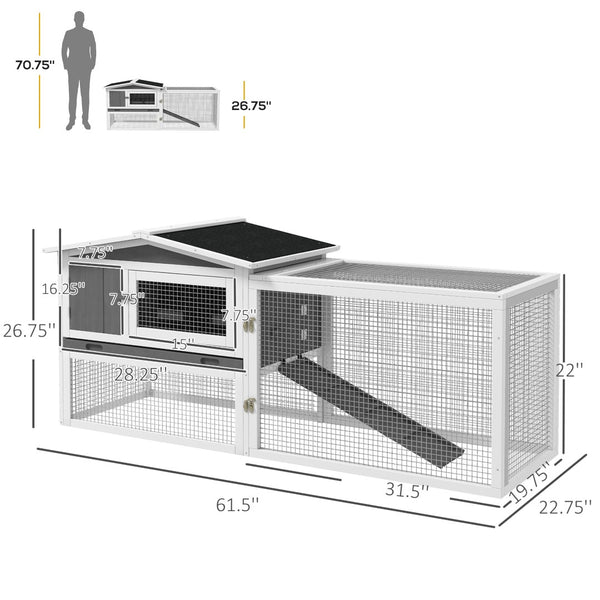 English Elm Pawhut 2-Story Rabbit Hutch With Slide-Out Tray & Detachable Run - Indoor/Outdoor Bunny Home 61.5" W2225P217666-GIGA