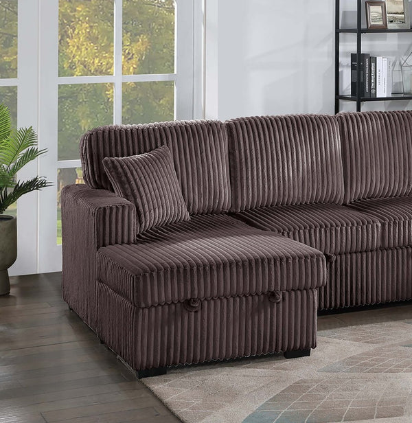 English Elm Chocolate Corduroy 3 Piece Sectional Sleeper Sofa with Raf Laf Chaise Storage Seating Chocolate B011S02169