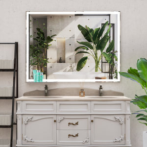 English Elm 48x36 LED Bathroom Vanity Mirror Silver Frame with Hidden Strip, Anti-Fog Touch Controls, Dimmable Memory W708P176761