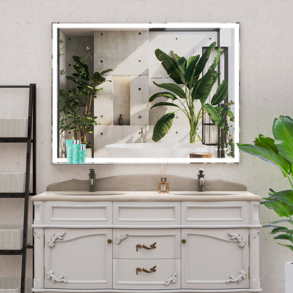 English Elm 48x36 LED Bathroom Vanity Mirror Silver Frame with Hidden Strip, Anti-Fog Touch Controls, Dimmable Memory W708P176761