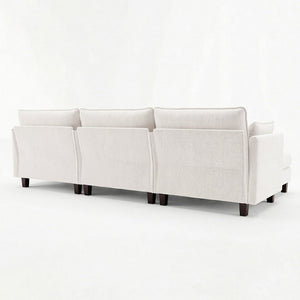 English Elm Modern Chenille Three Seat Sofa with Ottoman Usb Charging Ports and Storage Pockets Beige White W2519S00001