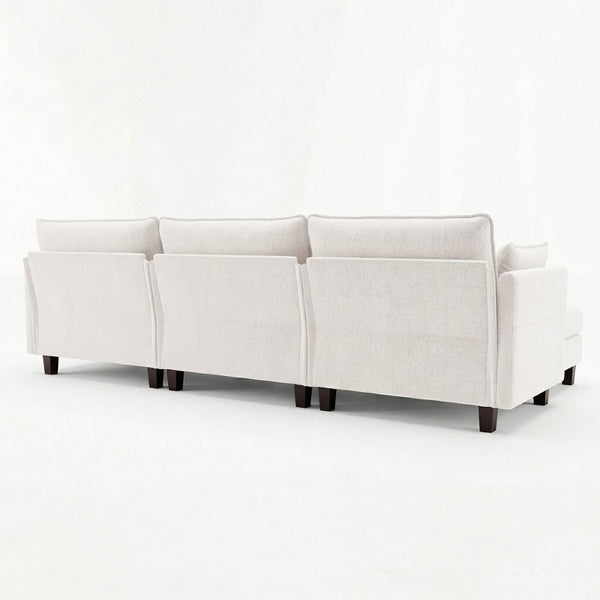 English Elm Modern Chenille Three Seat Sofa with Ottoman Usb Charging Ports and Storage Pockets Beige White W2519S00001