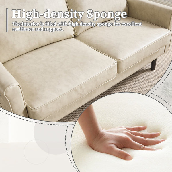 English Elm Loveseat Mid Century Modern Two-Seater Sofa with USB Type-C Charging, Removable Zipper Covers, Durable Wood Legs Camel W395P238822