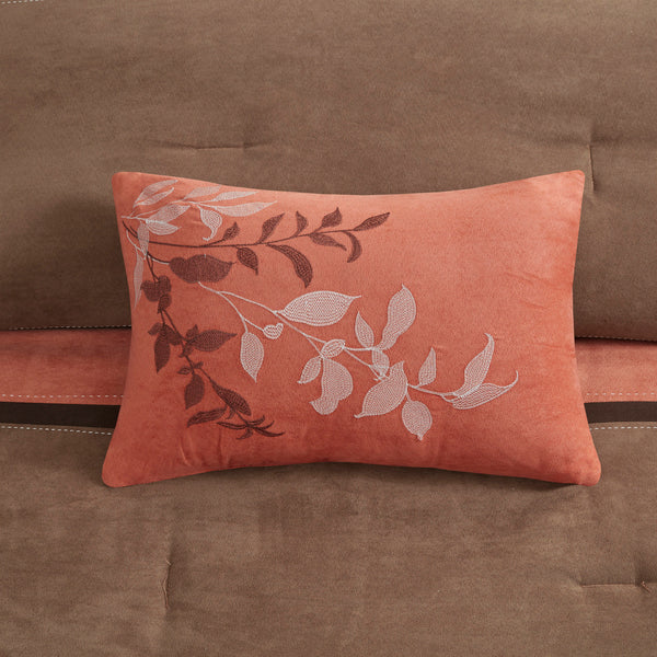 English Elm 7 Piece Palisades Faux Suede Comforter Set Coral Queen - Hypoallergenic, Machine Washable, Embroidered Pillows B03596817