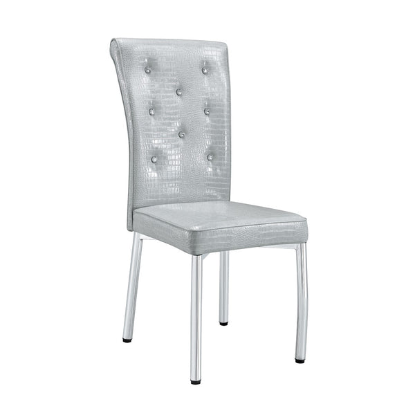 English Elm A Set of 2 Crystal Button Faux Leather Dining Chairs with Embossed Croc Texture W3226P340254