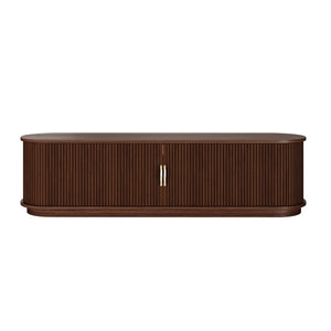 English Elm Vintage Farmhouse Media Console with Slatted Sliding Doors and Brass Hardware for Living Room Walnut N721P427206P