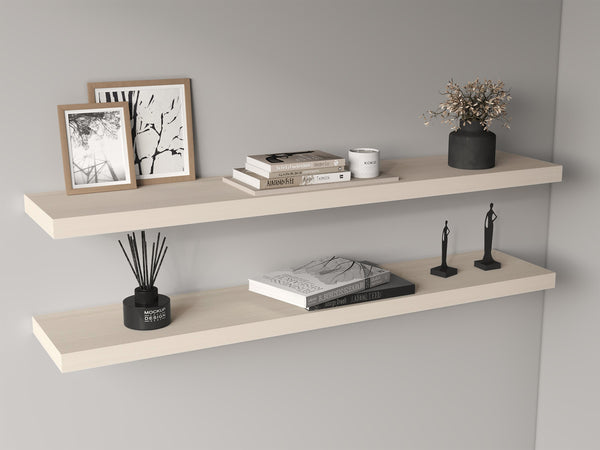 English Elm Ecco 47" Floating Shelves Set of 2 White Oak — Sleek Matte Finish, Hidden Brackets, Sturdy Storage and Display B070P368047