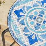 Christopher Knight Home® - Noble House - Skye Outdoor Blue and White Ceramic Tile Side Table with Iron Frame