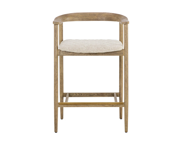 Sunpan Jeremy Counter Stool – Sleek Mid-Century Design in Acacia Wood with Unique Natural Textures and Character Weathered Oak / Dove Cream