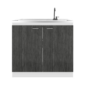 English Elm Zurich Freestanding Stainless Steel Utility Sink with Black Storage Cabinet for Garage Grey+White B200S00457