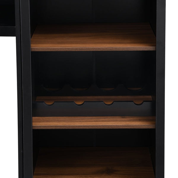 English Elm Farmhouse Mid-century Entertainment Center Walnut Black with Wine Rack for Living Room Black + Dark Walnut N721S000046B-1