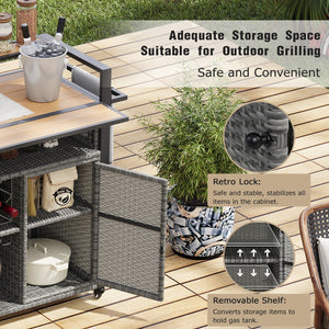English Elm K&K Wicker Outdoor Grill Cart with Foldable Drop Leaf, Locking Wheels, Wine Rack & Ample Storage Grey N707P233747G