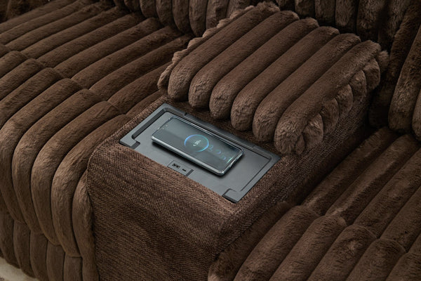 English Elm M083 Power Reclining Sectional Sofa with Wireless Charger, Hidden Cupholders, USB Ports for Comfort Brown W1805S00083