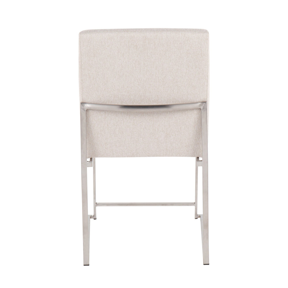 English Elm High Back Fuji Dining Chairs Set Of 2 - Contemporary Beige Fabric With Brushed Steel Frame For Style B202P223556