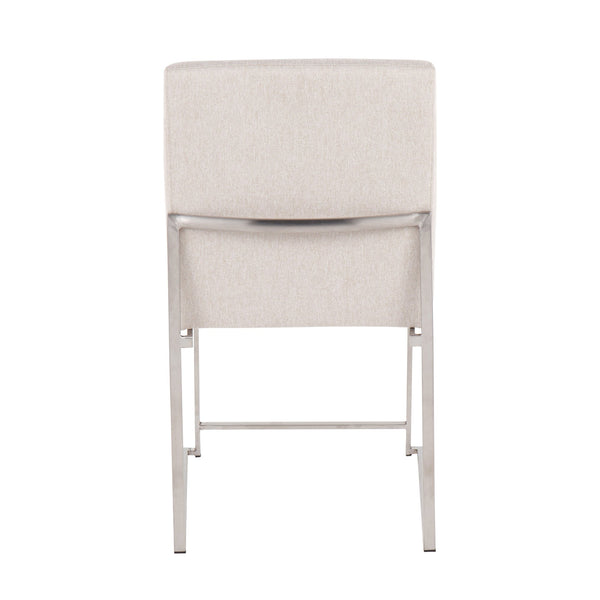 English Elm High Back Fuji Dining Chairs Set Of 2 - Contemporary Beige Fabric With Brushed Steel Frame For Style B202P223556