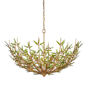 Currey & Company Babylon Chandelier - Elegant Bowl Design With Recycled Glass Leaves In Contemporary Gold Finish Green Recycled Bottle Glass ,Wrought Iron 9000-1308-currey-company