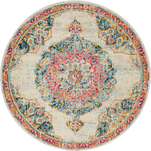 Unique Loom Penrose Alexis Machine Made Medallion Rug Ivory, Black/Blue/Gold/Green/Orange/Red/Pink 6' 1" x 6' 1"
