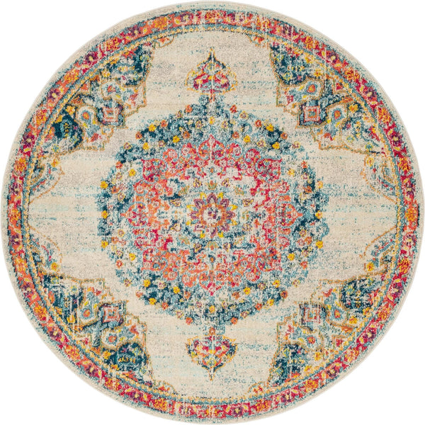 Unique Loom Penrose Alexis Machine Made Medallion Rug Ivory, Black/Blue/Gold/Green/Orange/Red/Pink 6' 1" x 6' 1"