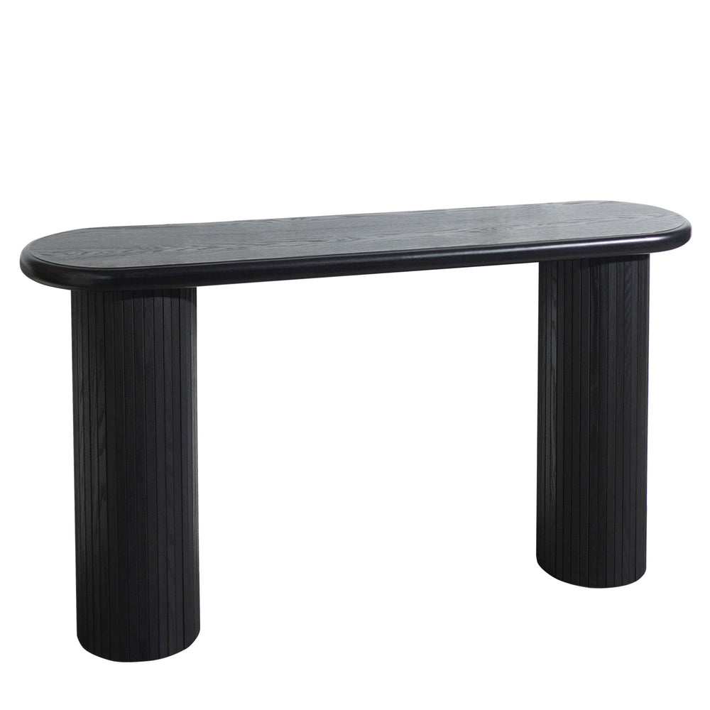 English Elm Wood Modern Black Console Table 65.4" Half-Moon Ribbed Entryway Table Durable Wipe-Clean Accent Piece W2729P239171