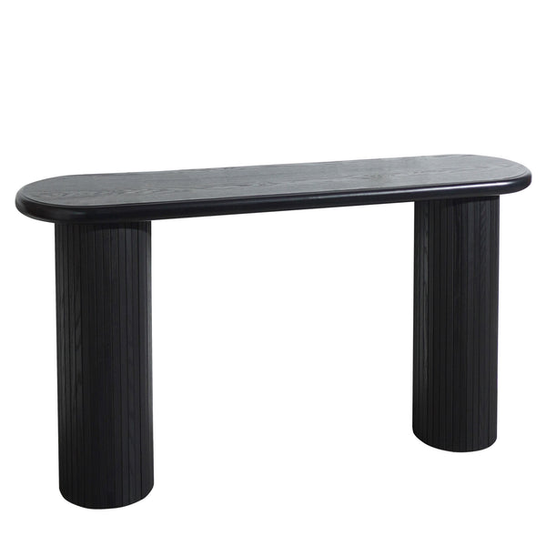 English Elm Wood Modern Black Console Table 65.4" Half-Moon Ribbed Entryway Table Durable Wipe-Clean Accent Piece W2729P239171