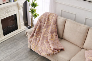 English Elm Luxury Chinchilla Faux Fur Throw Blanket In Dusty Rose With Gilded Accents - Cozy & Elegant (60"X80") B030P233961