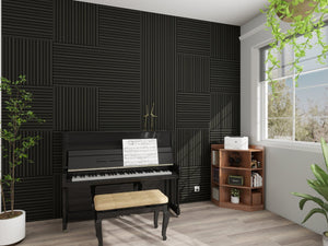 English Elm 4pcs Matte Finish Mdf Acoustic Wall Panels 3d Slat Design for Modern Home Office Matt Black W3022P431990