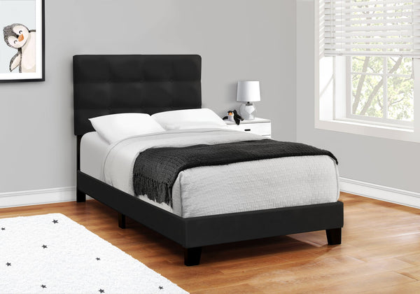 English Elm Bed, Twin Size Upholstered Velvet Platform Bed Frame with Tufted Headboard and Sturdy Slats Black 45 L x 26 W x 4 H B2710P219526