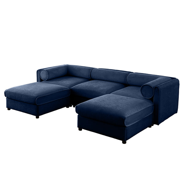 English Elm Elegant Blue Chenille Sofa With Hidden Storage, Ergonomic Design & Modular U-Shaped Comfort For Modern Homes W714S01051