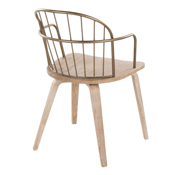 English Elm Riley Farmhouse Arm Chair Set of 2 — Whitewashed Wood Seat, Spindle Back & Antique Copper Accents, 250 lb B202S01290