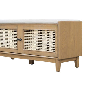 English Elm Trexm Bohemian Rattan Storage Bench Cushioned Seat Shoe Cabinet for Entryway N715P308012D