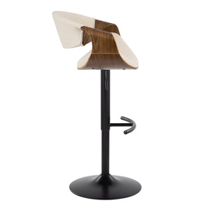 English Elm Curvo Mid-Century Adjustable Swivel Barstool with Walnut Accent, Black Metal Base and Fabric Seat Cream B202S00801