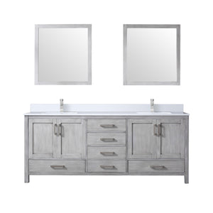English Elm Distressed Grey Double Bath Vanity 80" W x 22" D with White Quartz Top, Chrome Faucet & 30" Mirrors, Durable B2731S01059