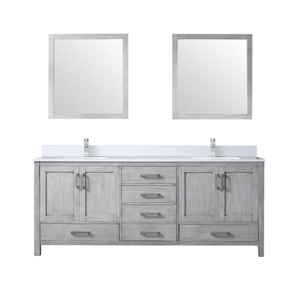 English Elm Distressed Grey Double Bath Vanity 80" W x 22" D with White Quartz Top, Chrome Faucet & 30" Mirrors, Durable B2731S01059